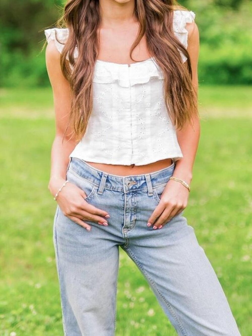 Wild Fable Women's White and Blue Crop-top